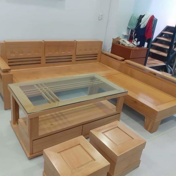 Bộ salon gỗ sồi góc L mỹ màu tự nhiên mới 98%
