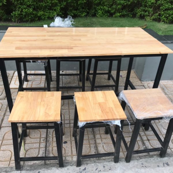 Thanh lý bộ bàn 6 ghế quán ăn chân sắt mặt gỗ giá rẻ