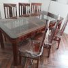 Bộ bàn ăn 6 ghế gỗ mặt kính mới 100%