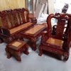 Bộ salon gỗ tay 12 tràm chạm mặt gõ đỏ đỉnh rồng