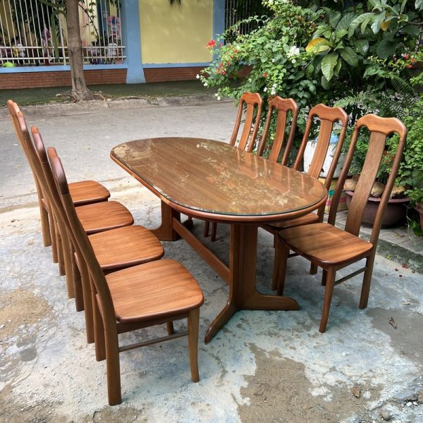 Bộ bàn ăn 6 ghế ovan gỗ sồi tự nhiên mới 99%