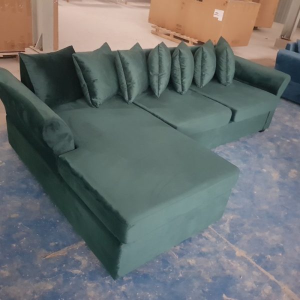 Bộ sofa góc L xuất khẩu màu xanh bọc nỉ mới 100%