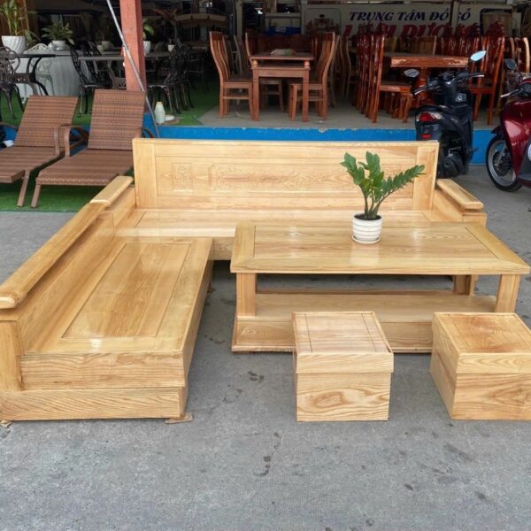 Thanh lý bộ salon gỗ sồi góc nang tồn kho mới 98%