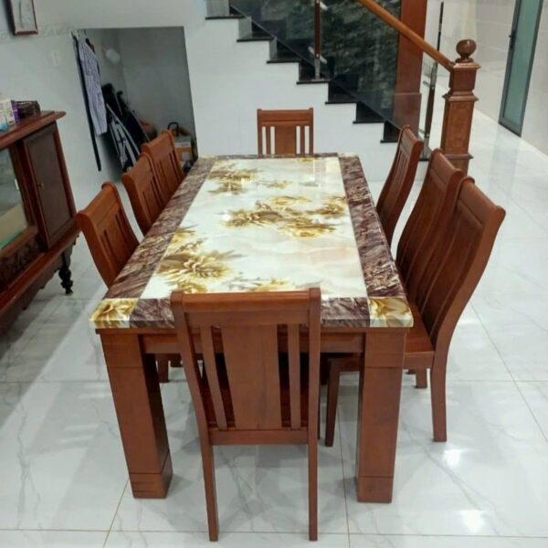 Bộ bàn ăn gia đình 8 ghế mặt đá sang trọng