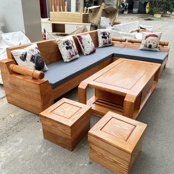 Bộ salon gỗ sồi góc L 2m8*1m6 tồn kho