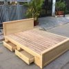 Gường 1m8*2m sồi mỹ xuất khẩu có hộc tủ