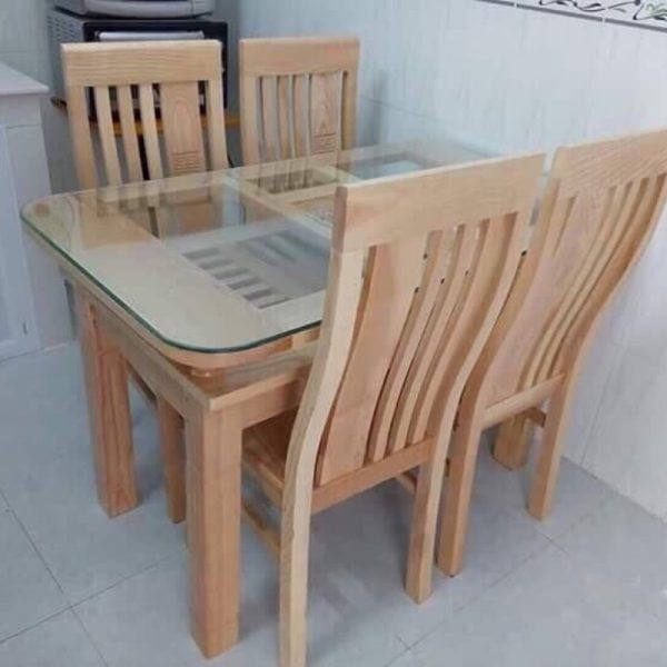 Bộ bàn ăn 4 ghế gỗ sồi màu tự nhiên mới 98%