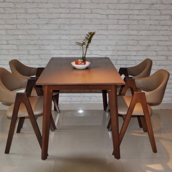 Bộ bàn ăn 4 ghế chữ A màu nâu gia xưởng