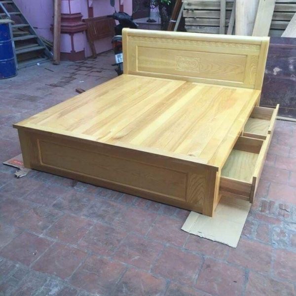 Giường sồi Mỹ vạt phản có hộc xuất khẩu GM014