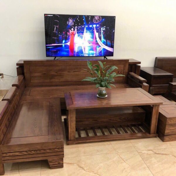 Thanh lý bộ salon góc gỗ sồi màu ốc chó đậm tồn kho