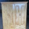 Thanh lý tủ áo gỗ thông 4 cánh màu tự nhiên mới 99%