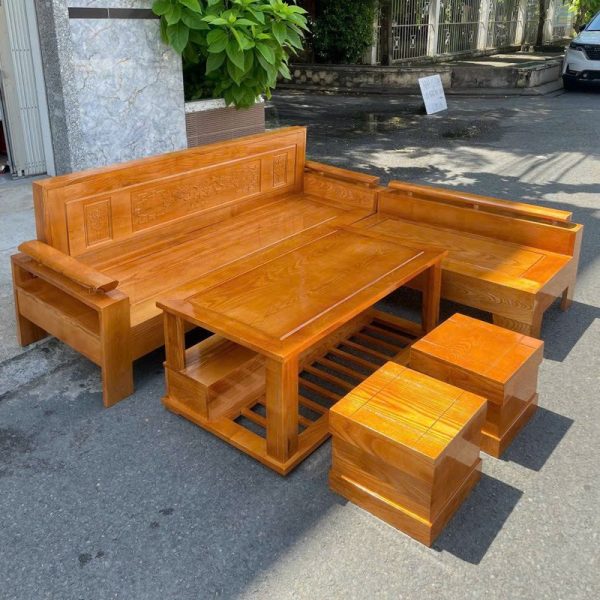 Bộ salon gỗ sồi góc L màu tự nhiên mới 99%
