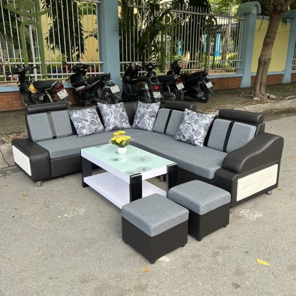 Bộ sofa tiếp khách kèm bàn kính cường lực mới 99%