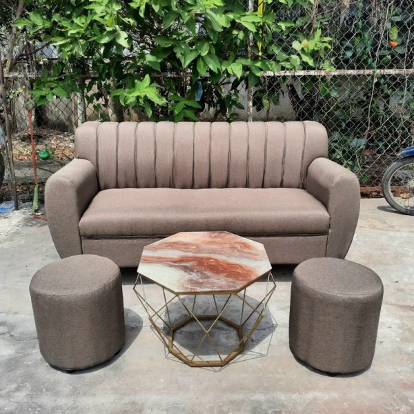 Băng sofa bọc nỉ màu xám kèm bàn cao cấp mới