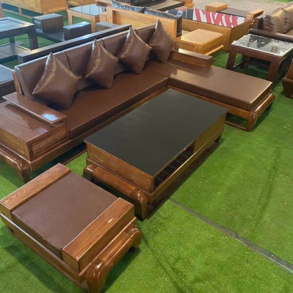 Thanh lý bộ salon gỗ sồi bọc da màu ốc chó tồn kho