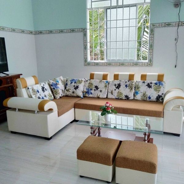 Thanh lý bộ sofa gia đình góc L màu nâu mới 99%