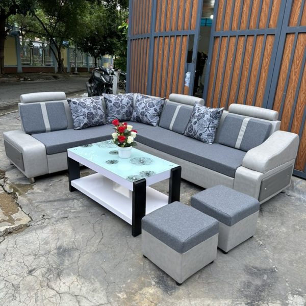 Thanh lý bộ sofa gia đình góc L màu xám mới 99%