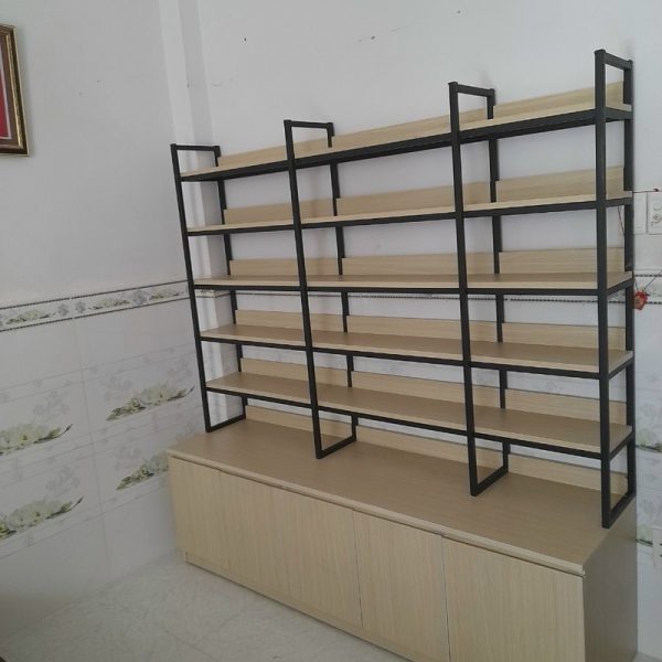 Kệ sắt 2m màu kem gỗ MDF chống trầy