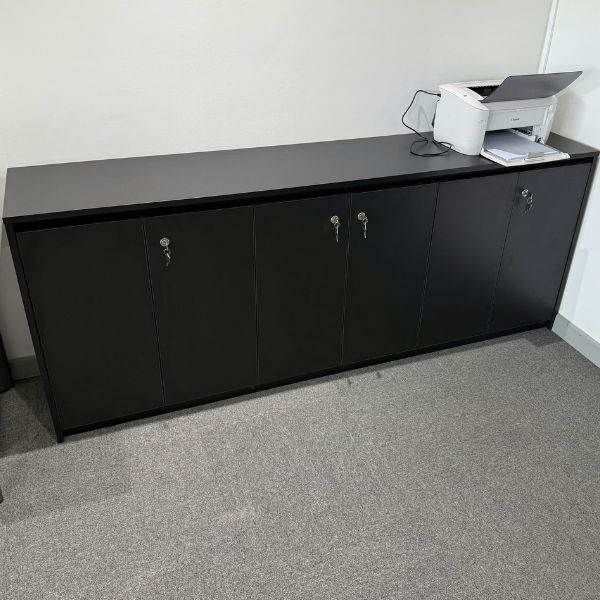 Tủ hồ sơ thấp 2m4 MDF màu xám trắng mới 95%