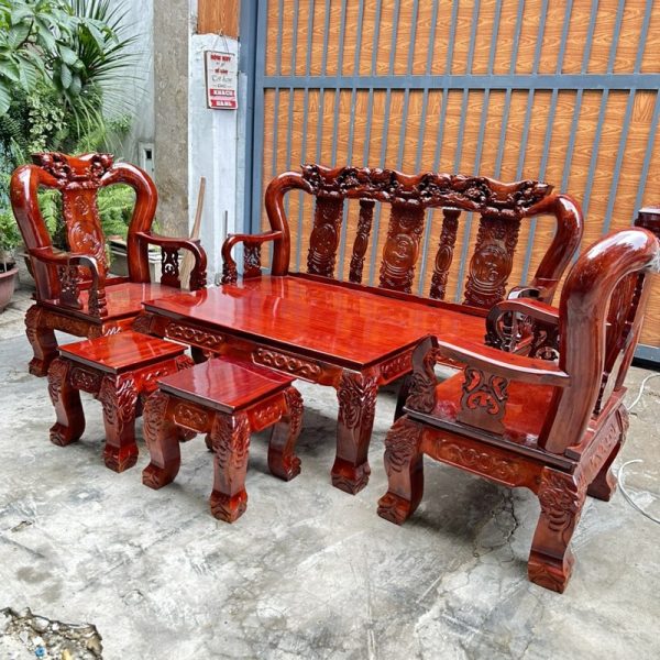 Bộ salon gỗ tay 12 chạm đào hồng thanh lý