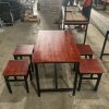 Bàn ghế quán ăn chân sắt mặt gỗ cao su mới 100%