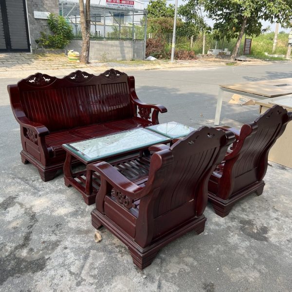 Bộ salon gỗ trắc thùng B5+ bàn mặt kính mới 98%