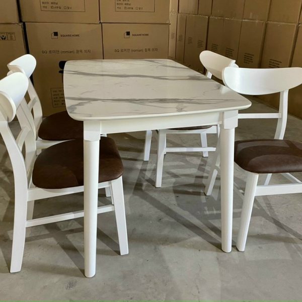 Thanh lý bộ bàn ăn mango trắng mặt vân đá giá rẻ