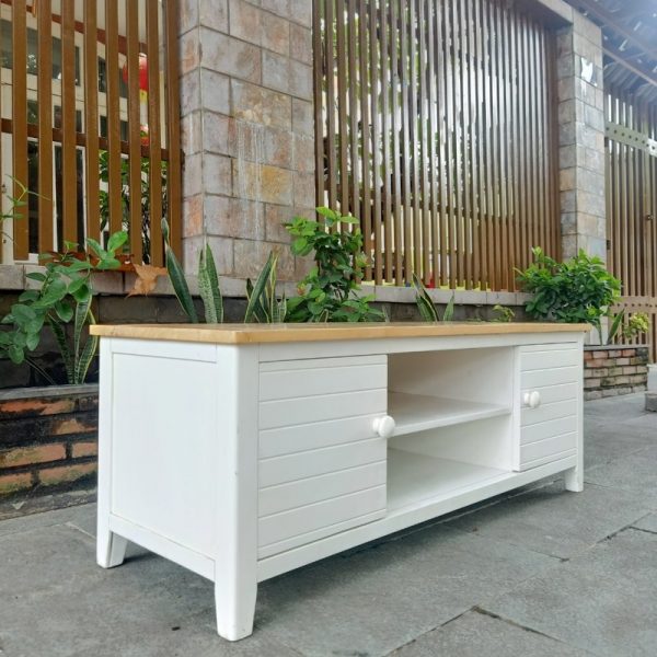 Thanh lý kệ tivi gỗ tự nhiên 1m2 màu trắng mới 95%