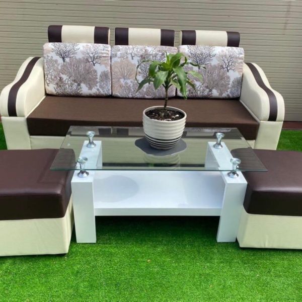 Bộ sofa 3 chỗ bọc da màu nâu cao cấp