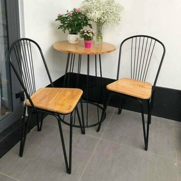 Thanh lý bộ bàn ghế sắt mặt gỗ tự nhiên mới 100%