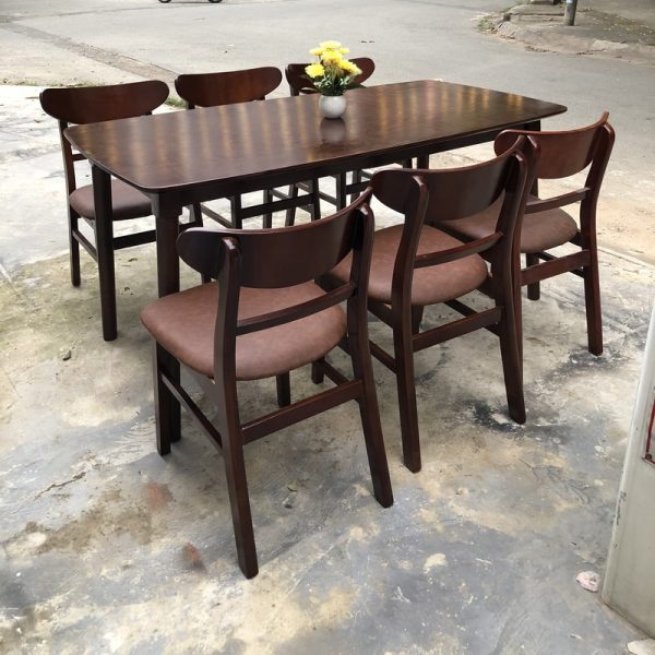 Thanh lý bộ bàn ăn măngô nâu  6 ghế mới 99%