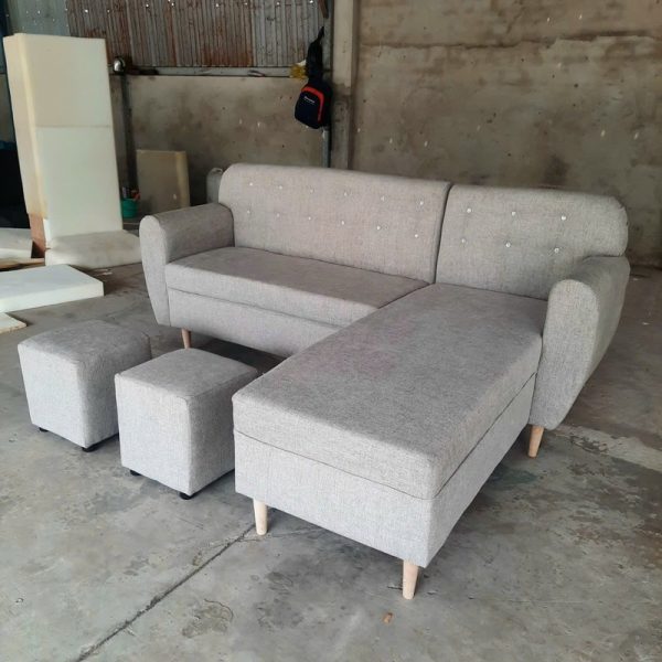 Bộ sofa góc L màu xám bọc nỉ mới 99%
