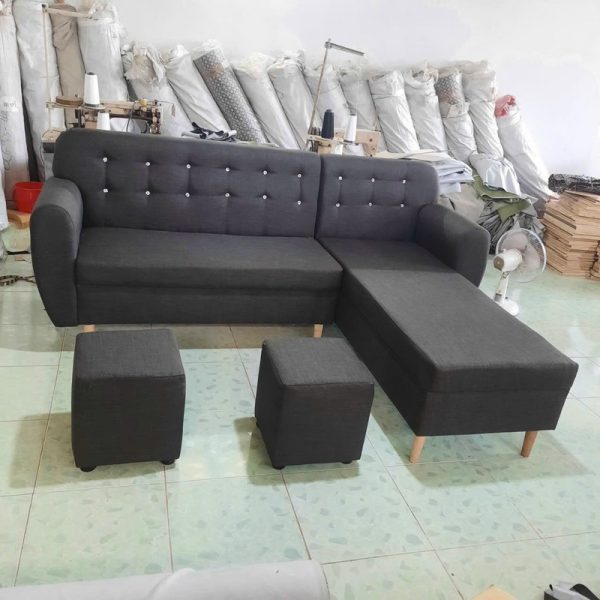 Bộ sofa gia đình chân gỗ màu xám  mới 98%