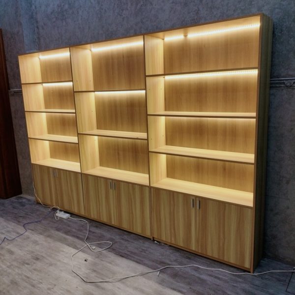 Tủ trưng bày 3m*2m màu vân gỗ có đèn mới 100%