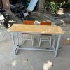 Combo bàn học sinh phủ mịn PU+2 ghế gỗ đơn
