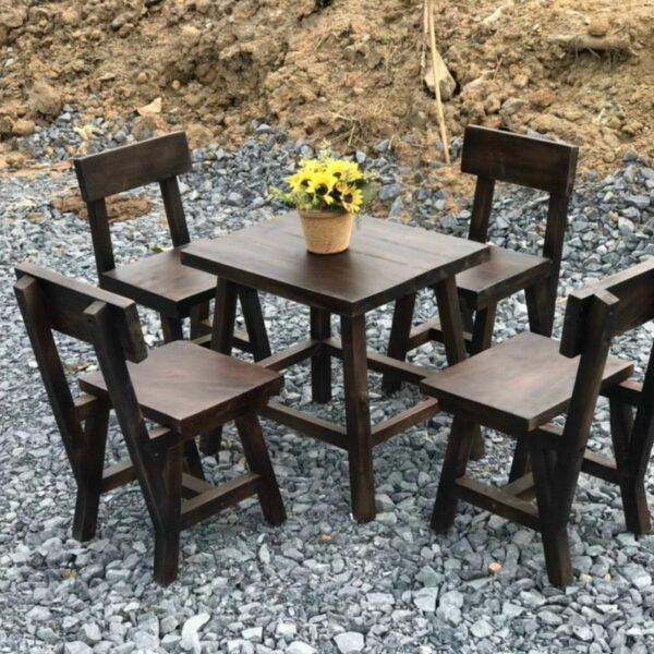 Bộ bàn ghế gỗ thông xưa nâu đen