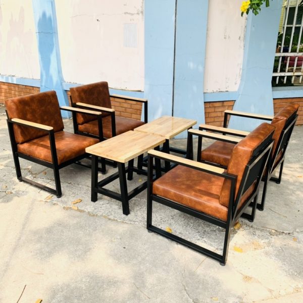 Bộ bàn ghế sofa cafe sắt tay ốp gỗ mới giá xưởng