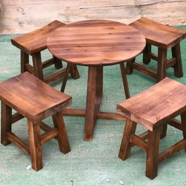 Bộ bàn ghế cafe gỗ đôn gỗ tự nhiên