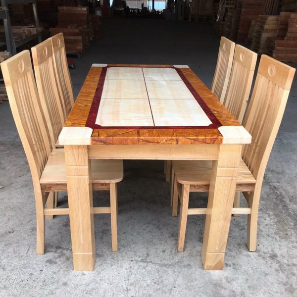 Bàn ăn gia đình mặt đá gỗ tự nhiên cao cấp