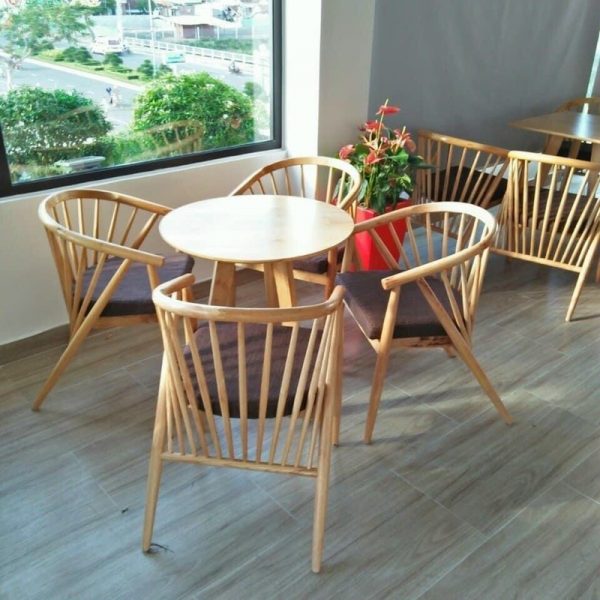 Ghế cafe gỗ 12 nan màu tự nhiên mới 100%
