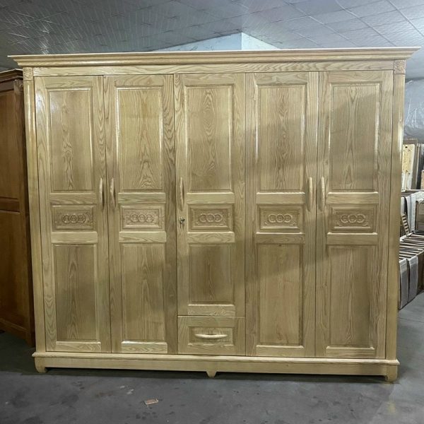 Thanh lý tủ quần áo 5 cánh gỗ tự nhiên 2m cao cấp