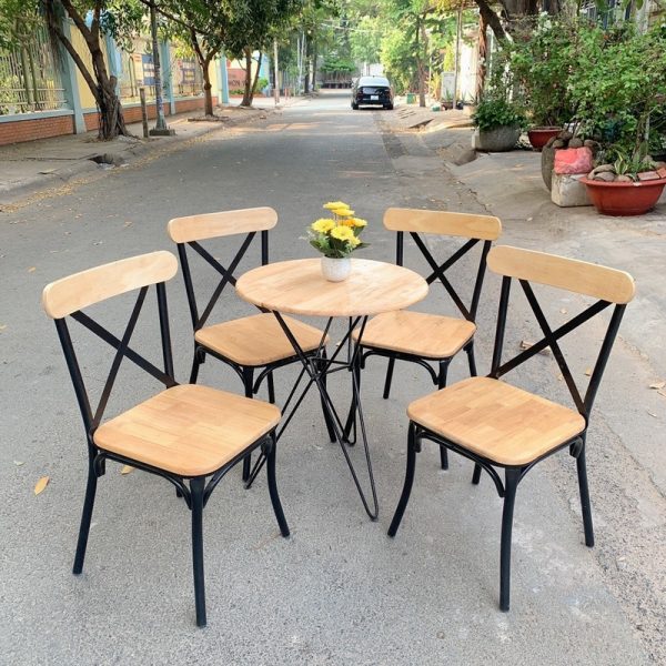 Ghế cafe sắt chữ X mặt gỗ mới giá xưởng