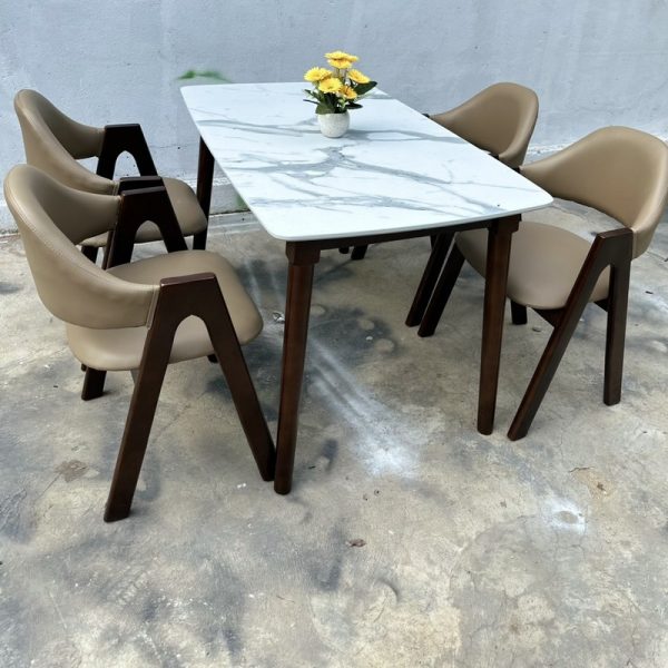 Bộ bàn ăn 4 ghế chữ A bàn vân đá giá xưởng