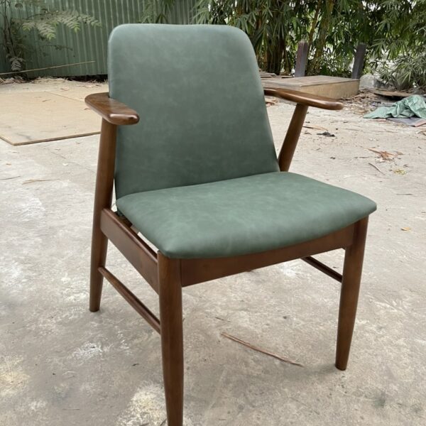 Ghế cafe baye gỗ bọc da màu xanh mới 99%