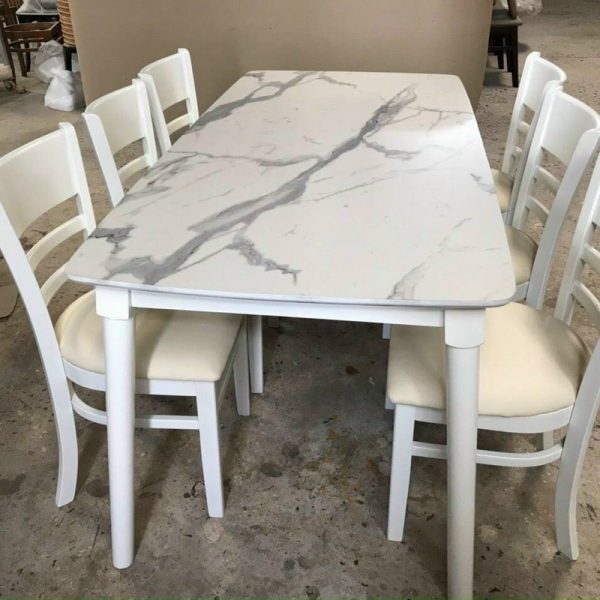 Bộ bàn ăn 6 ghế cabin màu trắng cao cấp mới