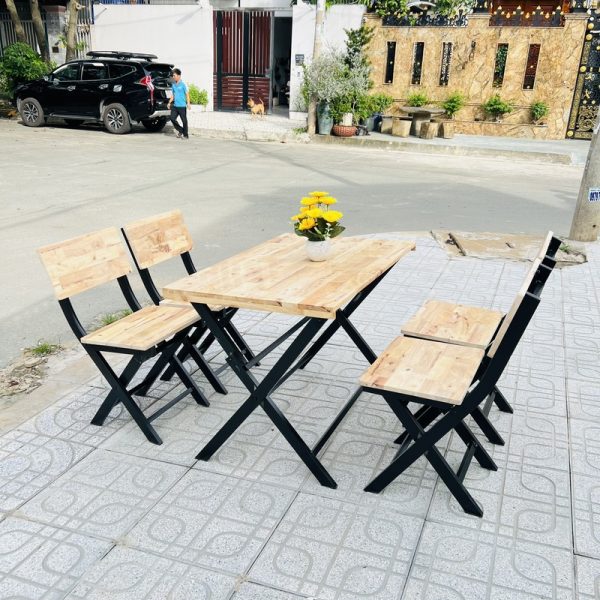 Bộ bàn ghế quán nhậu mặt gỗ 90cm*60cm mới