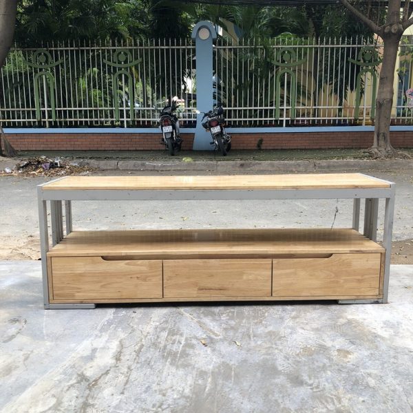 Thanh lý kệ tivi 1m2 khung sắt gỗ tự nhiên mới 95%