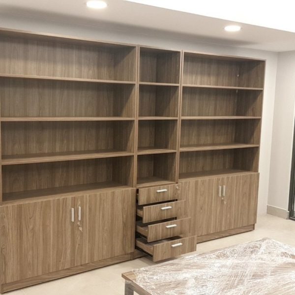 Tủ kệ hồ sơ 3m6 gỗ MDF màu nâu gỗ mới 99%