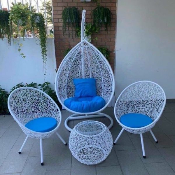 Bộ bàn ghế lồng chim màu trắng xanh