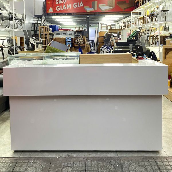 Quầy lễ tân 2m màu trắng gỗ MDF phủ melamin